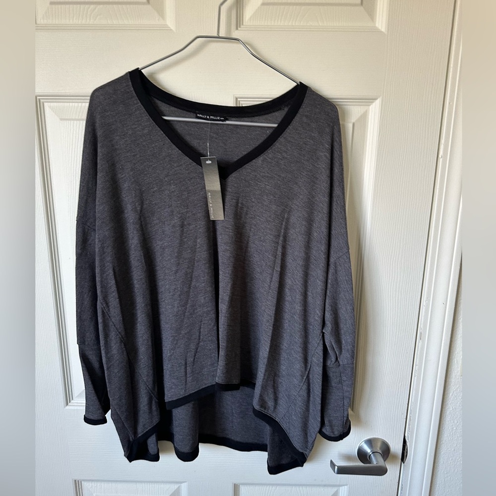 NALLY & MILLIE Gray with Black Trim Top.